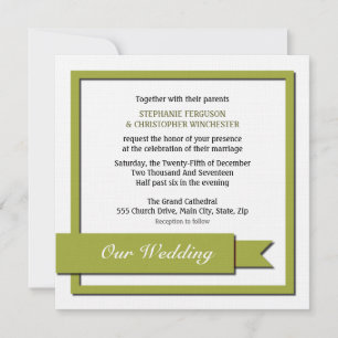 Olive Green Ribbon Wedding Invitation