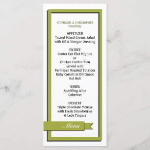 Olive Green Ribbon Wedding Menu / Program