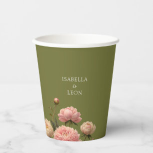Olive Green & Rose Wedding Paper Cups