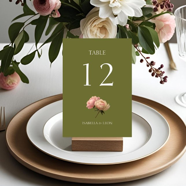 Olive Green | Rose Wedding Table Number Card (Creator Uploaded)
