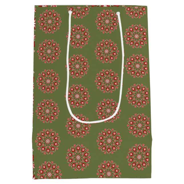 Olive green rosemaling  medium gift bag (Back)