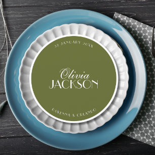 Olive Green Round Wedding Guest Place & Menu Card