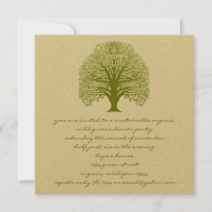 Olive Green Rustic and Whimsical Swirl Tree Invitation