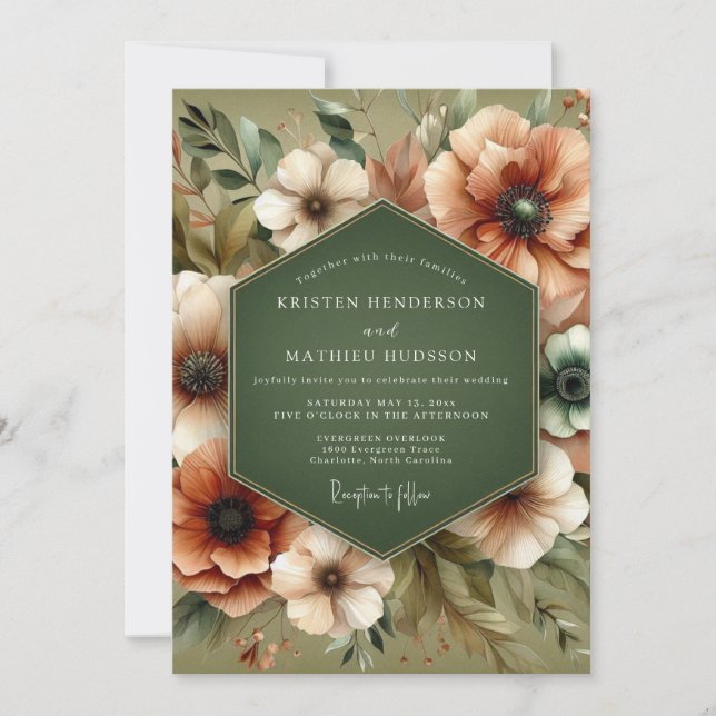 Olive Green Rustic Bloom Wedding Invitation (Front)