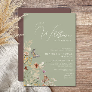 Olive Green Rustic Wildflower Baby Shower Invitation