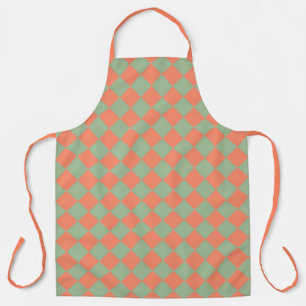 Olive Green Salmon Pink Chequered Diamond Pattern Apron