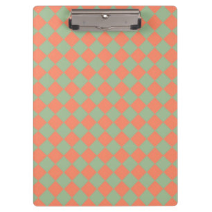 Olive Green Salmon Pink Chequered Diamond Pattern Clipboard