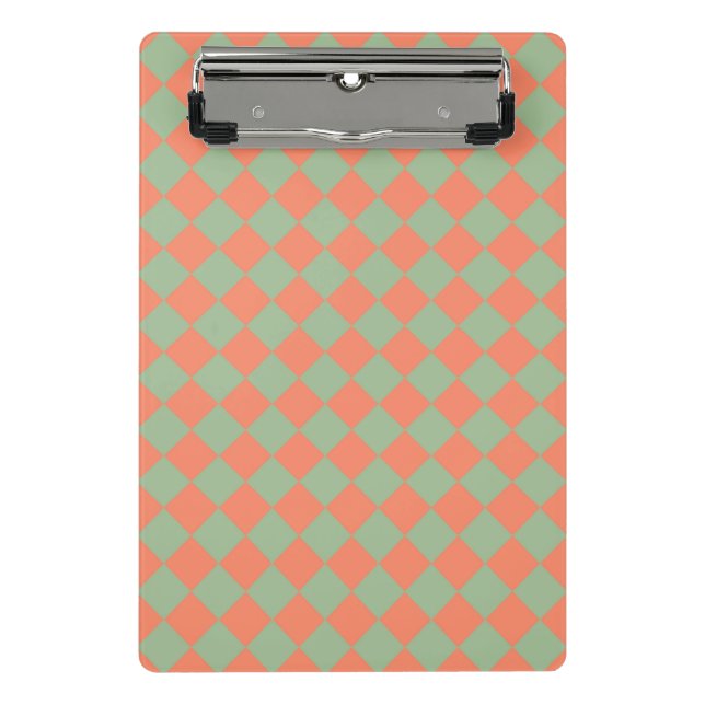 Olive Green Salmon Pink Chequered Diamond Pattern  Mini Clipboard (Front)