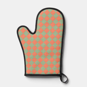 Olive Green Salmon Pink Chequered Diamond Pattern Oven Mitt
