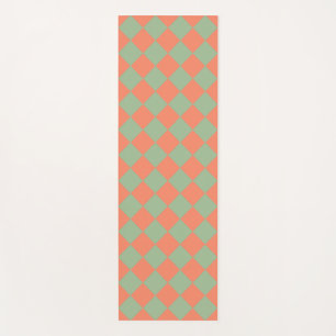 Olive Green Salmon Pink Chequered Diamond Pattern Yoga Mat