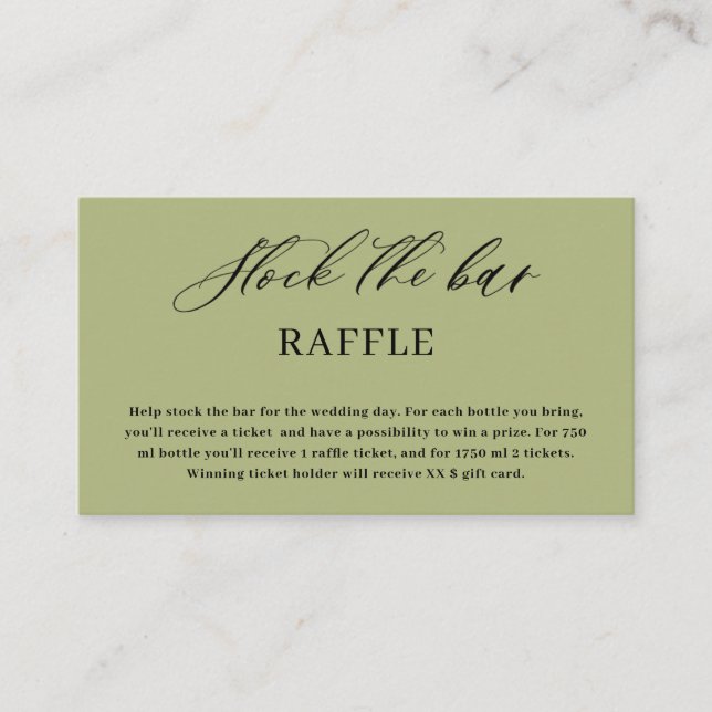 Olive  Green Script Stock the bar Bridal Shower  Enclosure Card (Front)