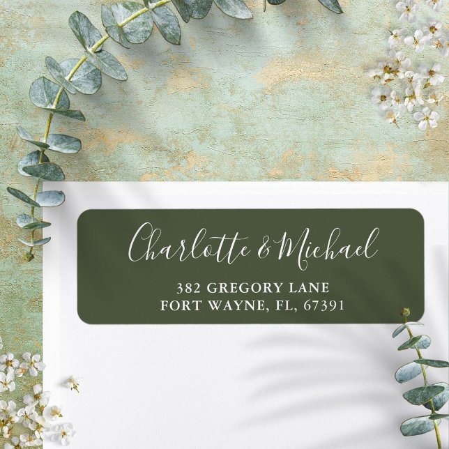 Olive Green Script Wedding Return Address Label (Olive Green Script Wedding Return Address Label)