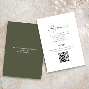 Olive Green Script Wedding RSVP QR Code Card