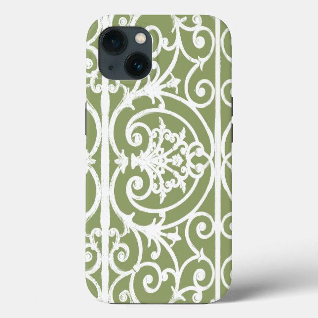 Olive green scrollwork pattern Case-Mate iPhone ca Case (Back)