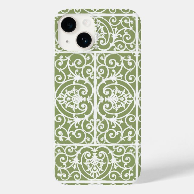 Olive green scrollwork pattern Case-Mate iPhone case (Back)