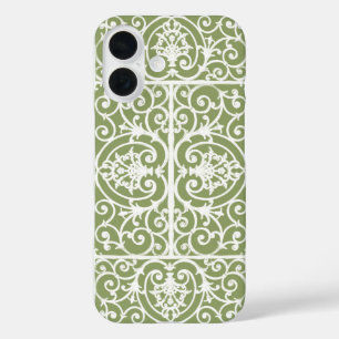 Olive green scrollwork pattern iPhone 16 case