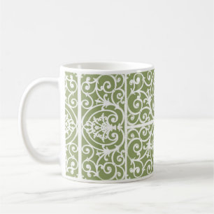 Olive green scrollwork pattern coffee mug