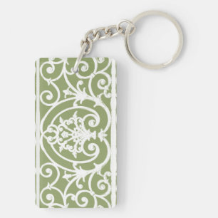 Olive green scrollwork pattern key ring
