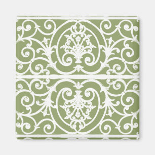 Olive green scrollwork pattern magnet