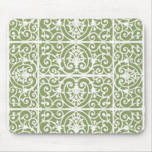 Olive green scrollwork pattern mouse pad