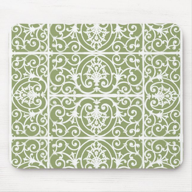 Olive green scrollwork pattern mouse pad (Front)