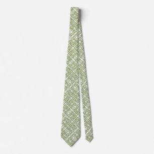 Olive green scrollwork pattern tie