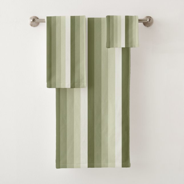 Olive green shadow stripes bath towel set (Insitu)