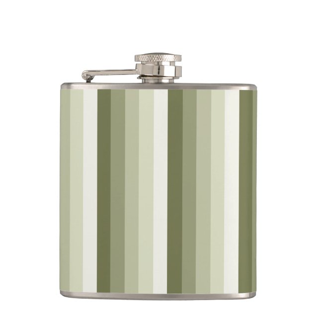Olive green shadow stripes hip flask (Front)