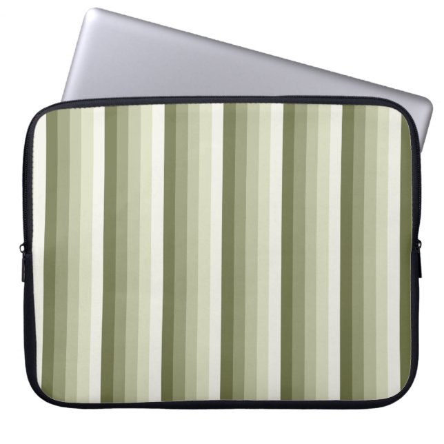 Olive green shadow stripes laptop sleeve (Front)