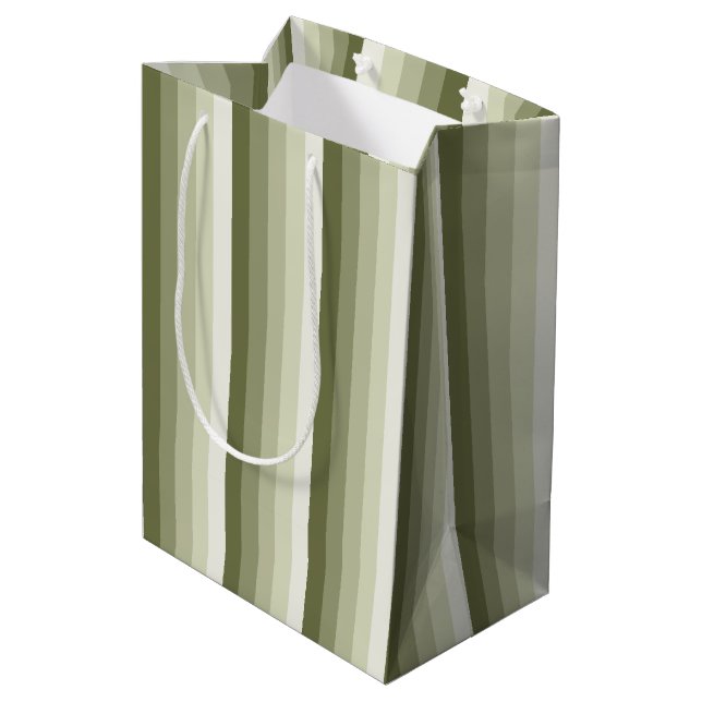 Olive green shadow stripes medium gift bag (Back Angled)