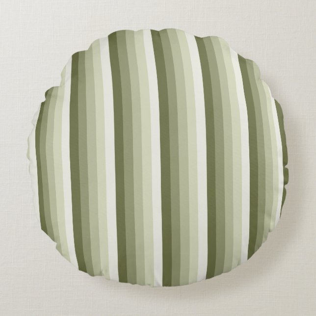 Olive green shadow stripes round cushion (Front)
