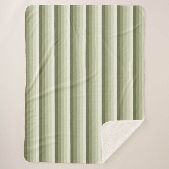 Olive green shadow stripes sherpa blanket (Front)
