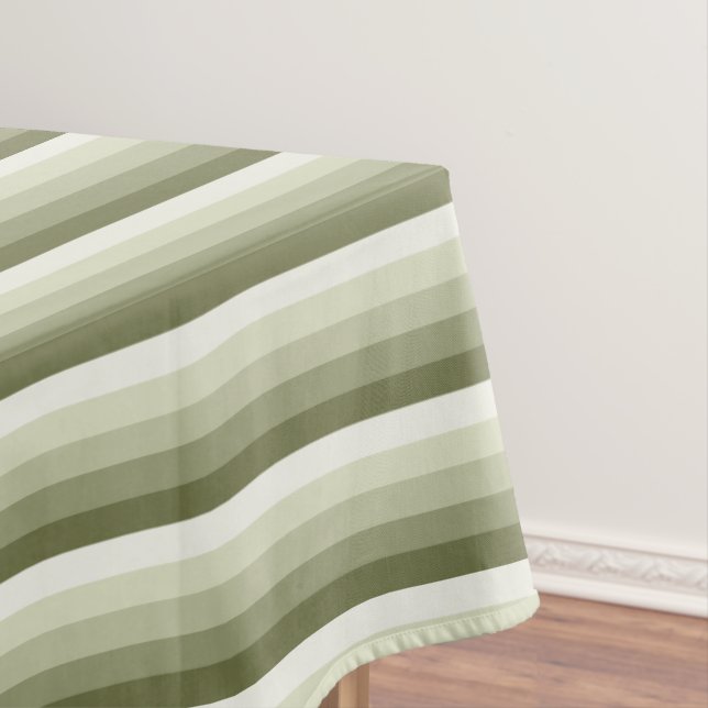 Olive green shadow stripes tablecloth (In Situ)