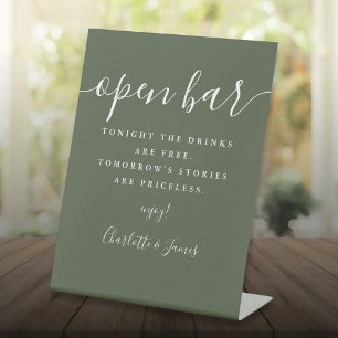 Olive Green Signature Script Open Bar Pedestal Sign