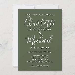 Olive Green Signature Script Photo Wedding Invitation