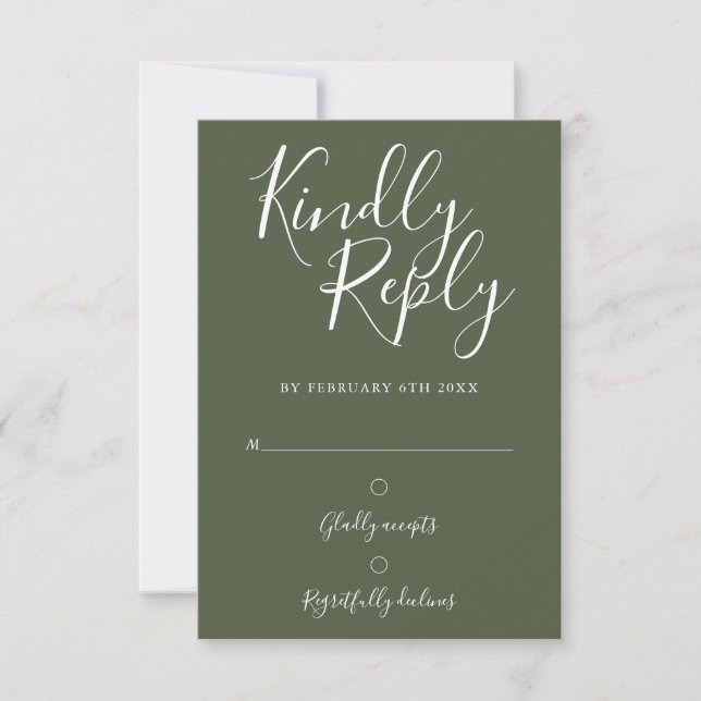 Olive Green Signature Script Simple Modern RSVP Card (Front)