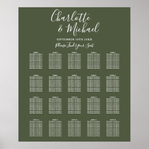 Olive Green Signature Script Wedding Seating Chart