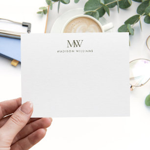 Olive Green Simple Elegant Modern Monogram Card