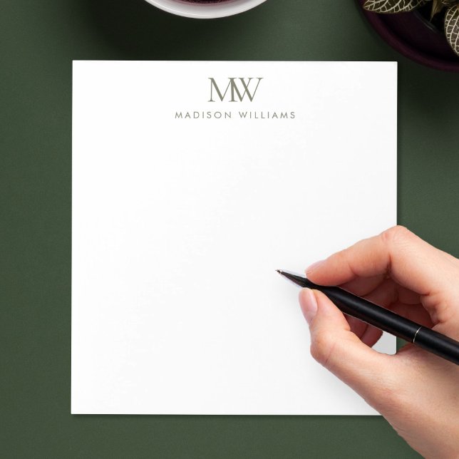Olive Green Simple Elegant Modern Monogram Notepad (Creator Uploaded)