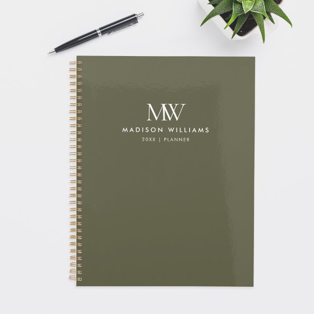 Olive Green Simple Elegant Modern Monogram Planner (Creator Uploaded)