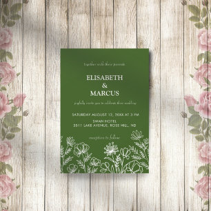 Olive green simple floral wedding invitation 