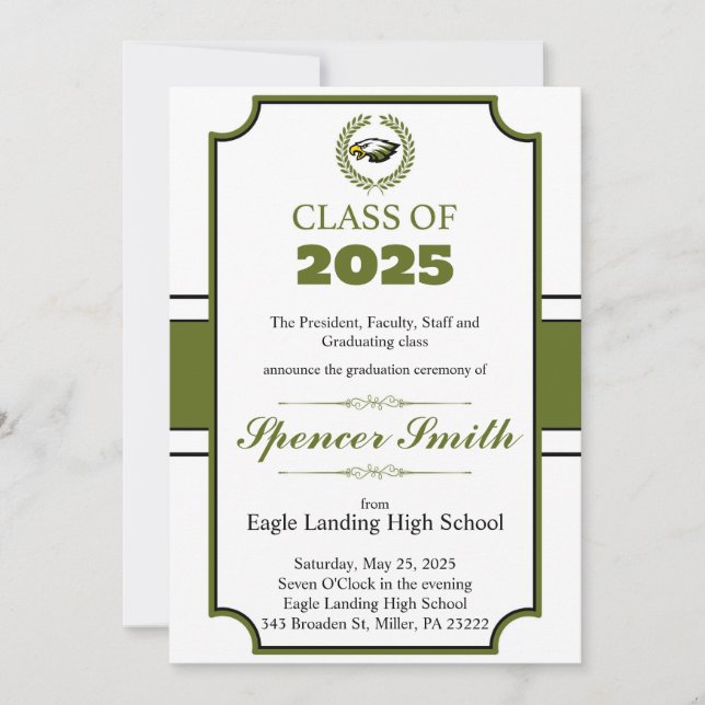 Olive Green Simple Graduation  Invitation (Front)