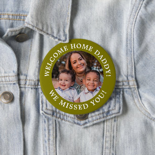 Olive Green Simple Message Arched Text and Photo 10 Cm Round Badge