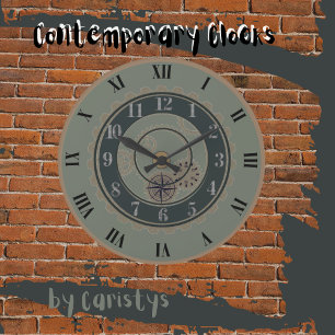 Olive Green, Soft Brown Trim, Steampunk Wall Clock