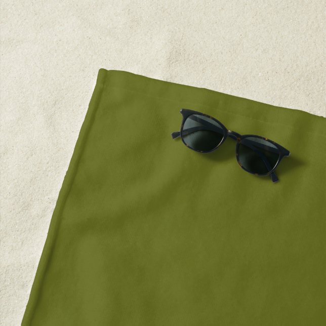 Olive Green Solid Colour Beach Towel (In Situ)