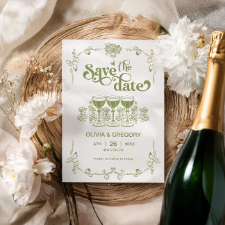 Olive Green Sparking champagne Save the Date Invitation