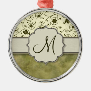 Olive Green Spiral Vine Floral Metal Ornament