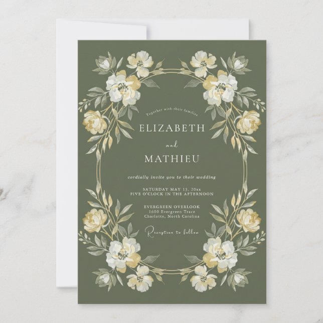 Olive Green Stately Botanical Wedding Invitation (Front)