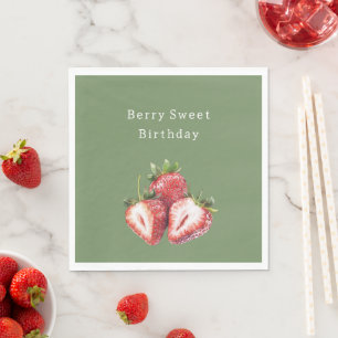 Olive Green Strawberries Berry Sweet Birthday Napkin