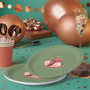 Olive Green Strawberries Berry Sweet Birthday Paper Plate